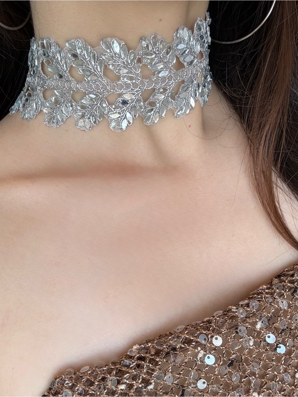 Silver Floral Lace Choker Necklace